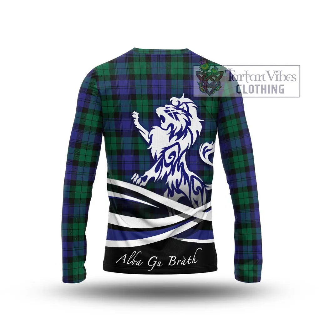 Black Watch Modern Tartan Long Sleeve T-Shirt with Alba Gu Brath Regal Lion Emblem