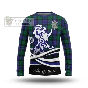 Black Watch Modern Tartan Long Sleeve T-Shirt with Alba Gu Brath Regal Lion Emblem