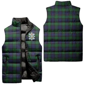 Black Watch Tartan Sleeveless Puffer Jacket with Family Crest