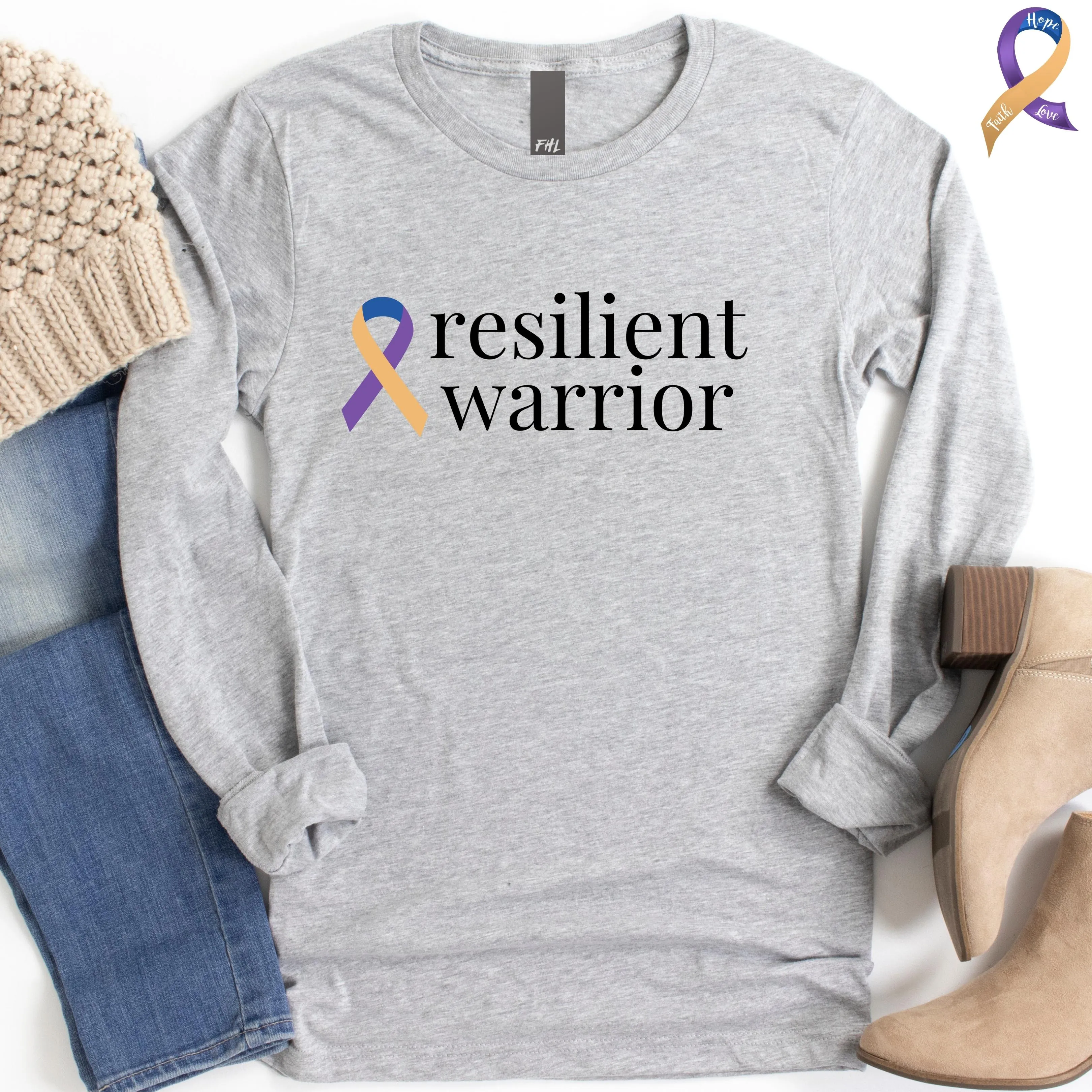 Bladder Cancer "resilient warrior" Long Sleeve Tee (Several Colors Available)