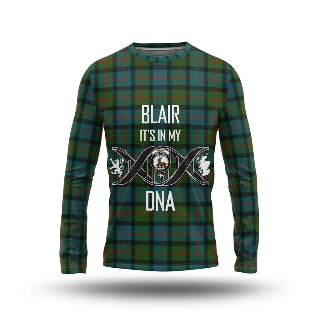 Blair Ancient Tartan Long Sleeve T-Shirt with Family Crest DNA In Me Style