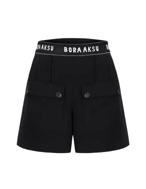 BORA AKSU Triacetate Patch Pocket Decoration Versatile Black Slim Shorts