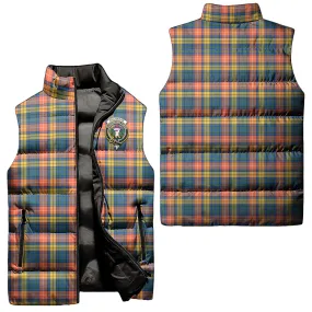 Buchanan Ancient Tartan Sleeveless Puffer Jacket with Family Crest