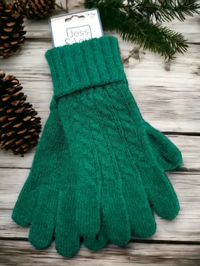 Cable Knit Gloves - Green