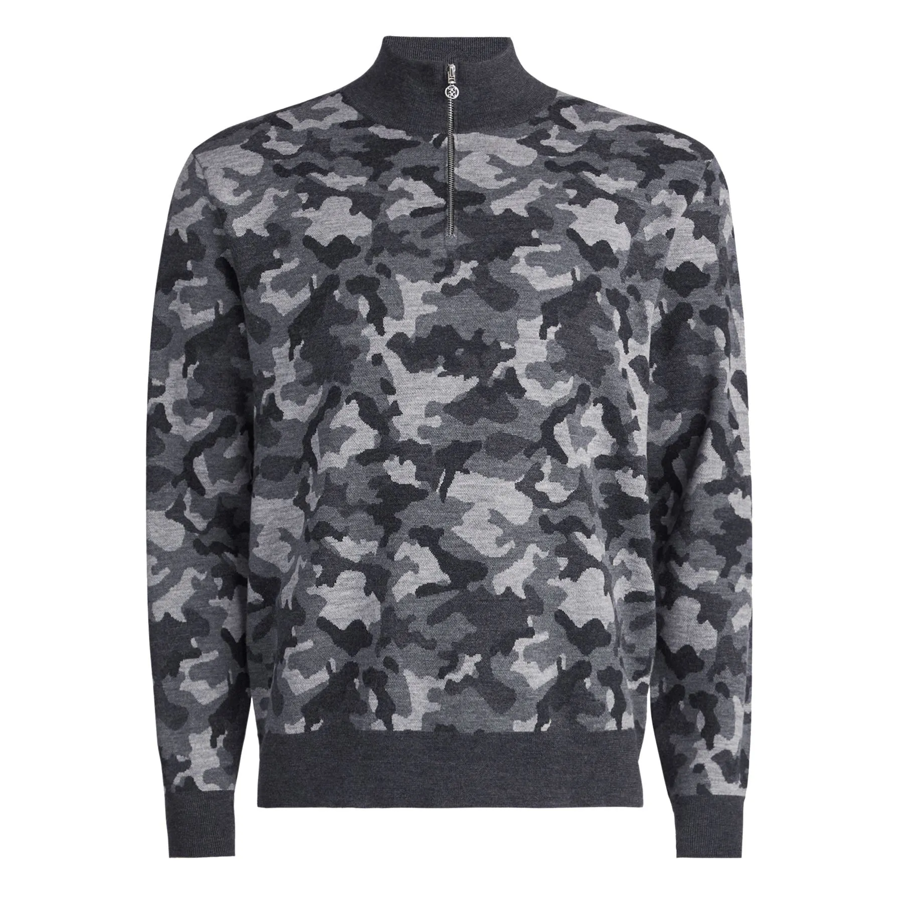 Camo Jacquard Merino Wool Quarter Zip Sweater Charcoal Camo - SS24