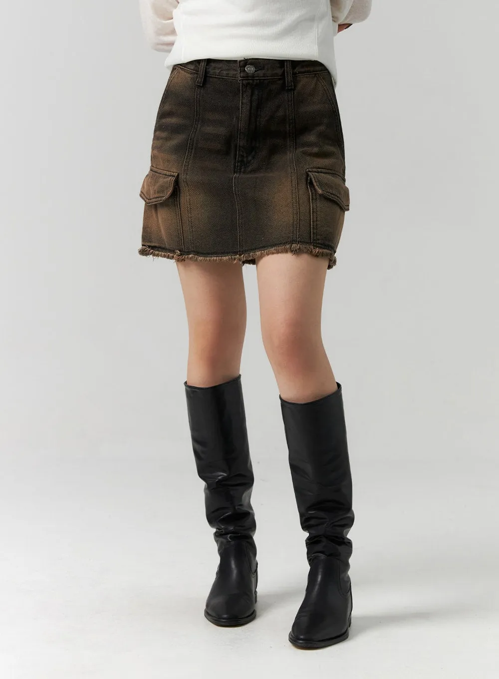 Cargo Washed Denim Mini Skirt CS314