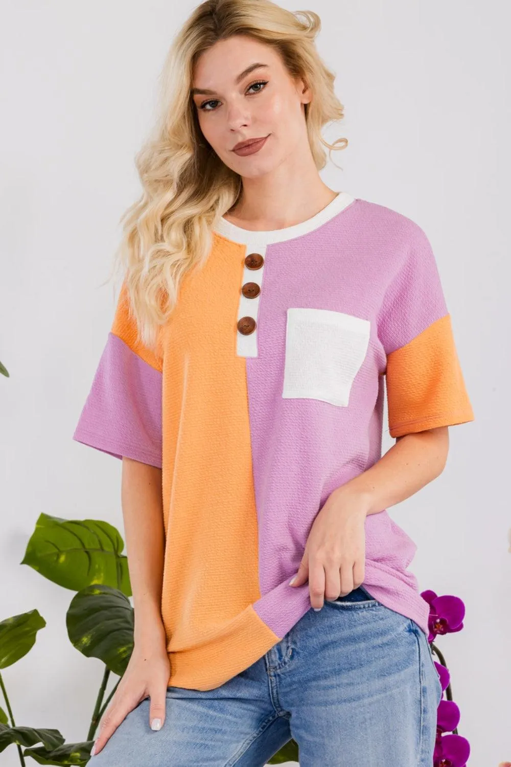 Color Block Short Sleeve Top