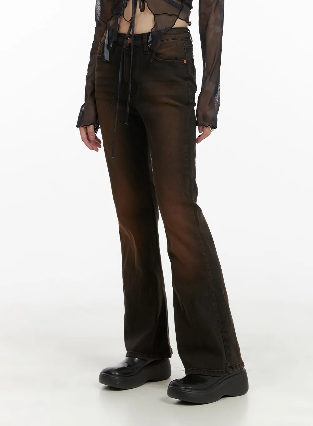 Color-Washed Slim Fit Bootcut Jeans CA419