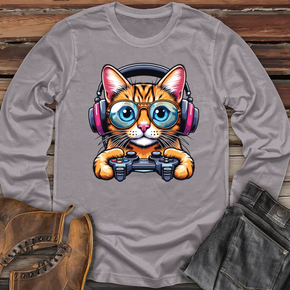 Cool Cat Holding Gaming Controller Long Sleeve