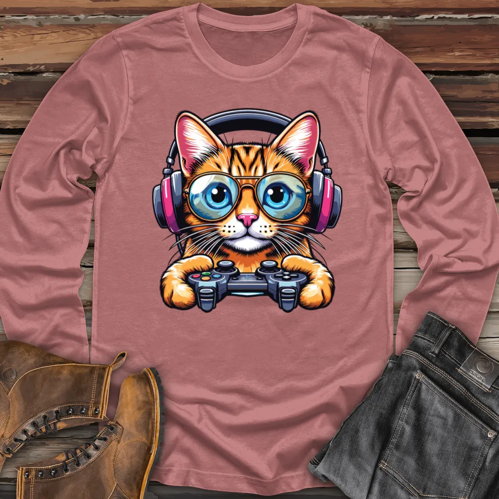 Cool Cat Holding Gaming Controller Long Sleeve