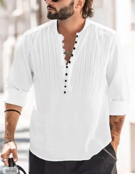 Cotton and Linen Men's Casual Round Neck  Shirt