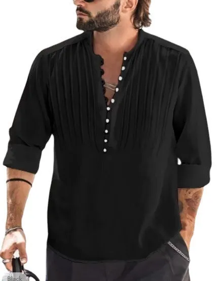 Cotton and Linen Men's Casual Round Neck  Shirt