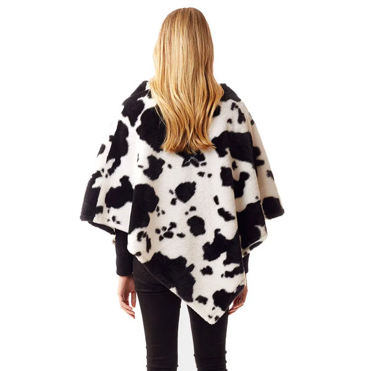 Cow Patterned Soft Faux Fur Poncho