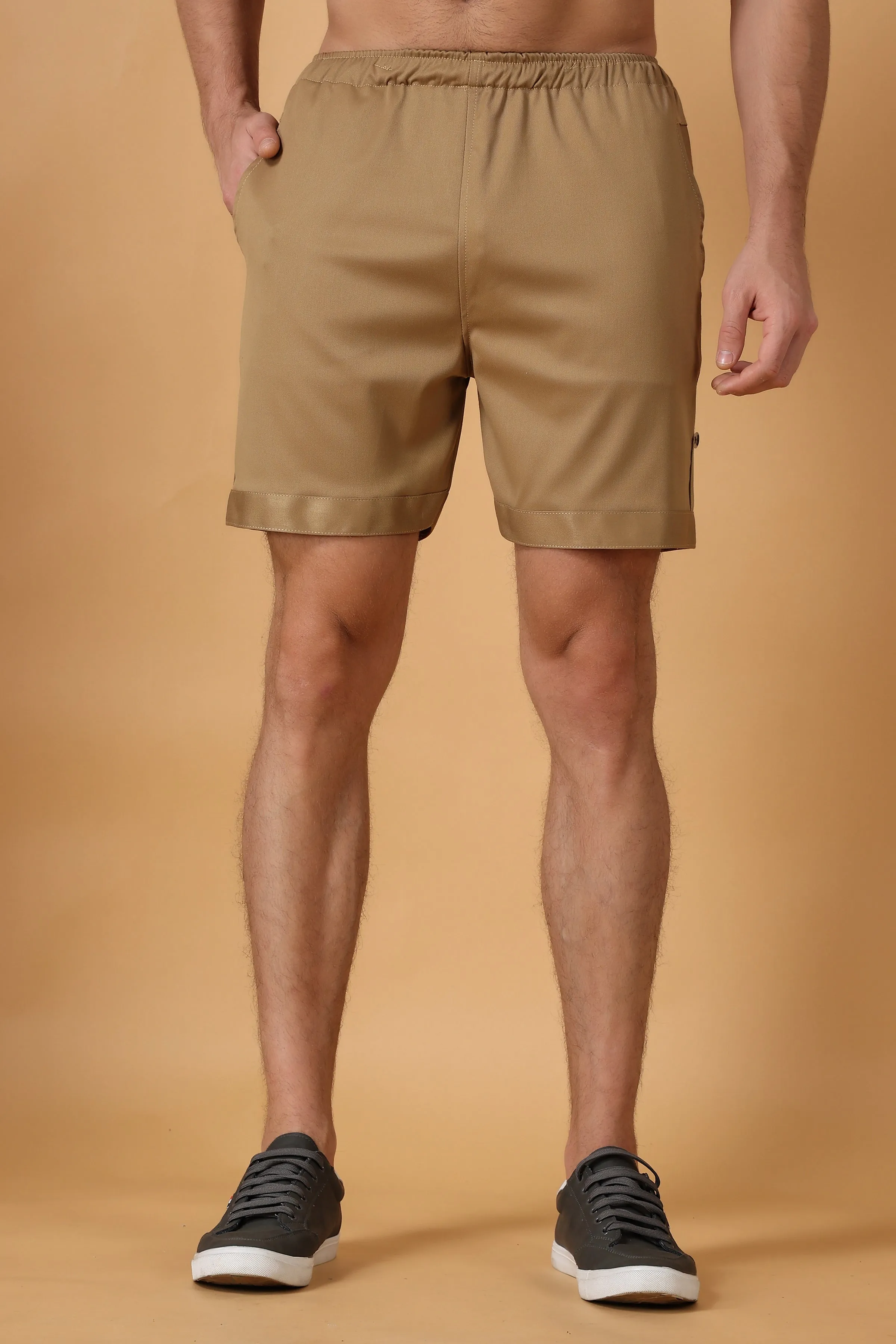 Dark Beige Cotton Lycra Shorts