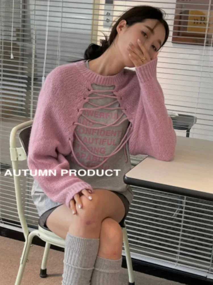 Deeptown Pink Cropped Sweater