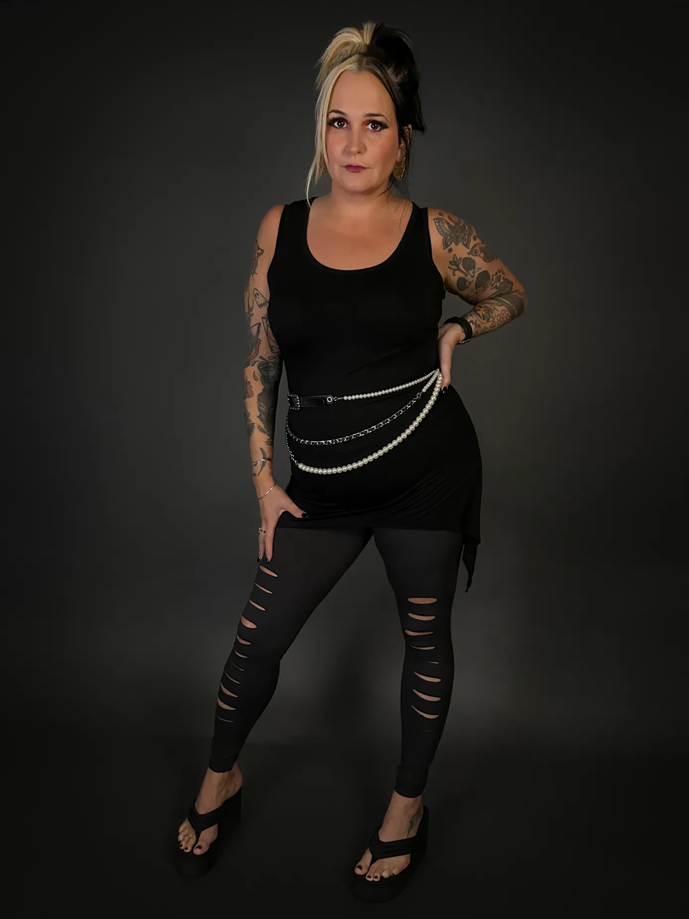 Distressed Ripped Stretch Leggings in Charcoal - Goth | Punk | Emo