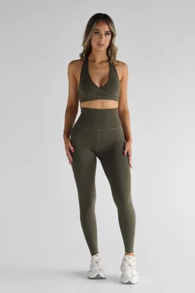 Extra High Waist Full Length Leggings - Khaki