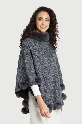 Faux Fur Poncho Pom Pom