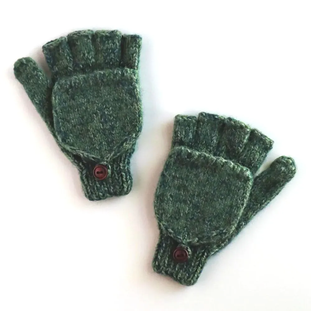 Fingerless Glove with Mitten Pullover - Pine