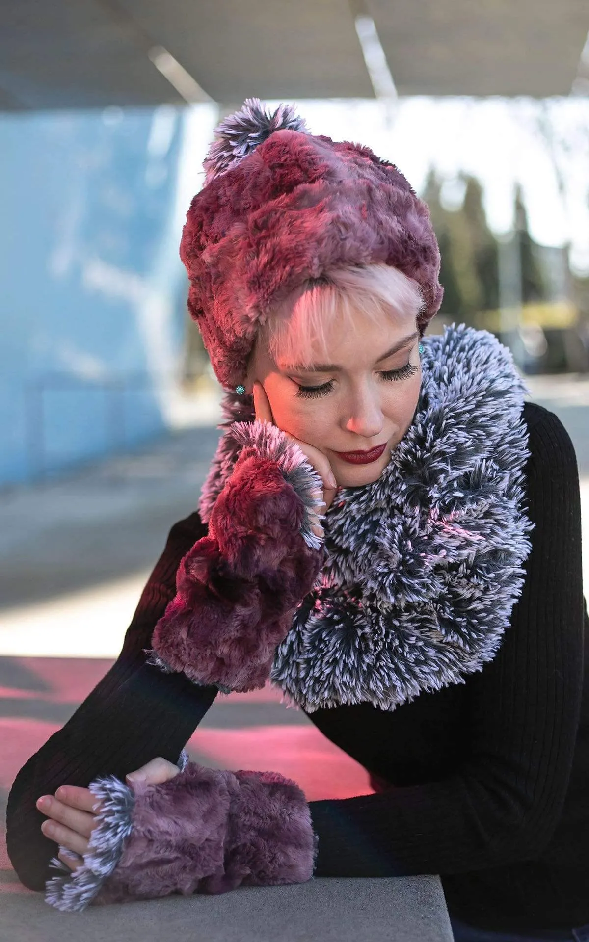 Fingerless / Texting Gloves, Reversible - Luxury Faux Fur in Highland (Limited Availability)