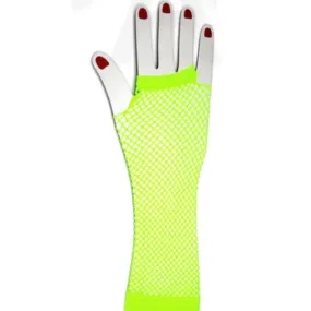 Fishnet Fingerless Long Gloves - Lime Green