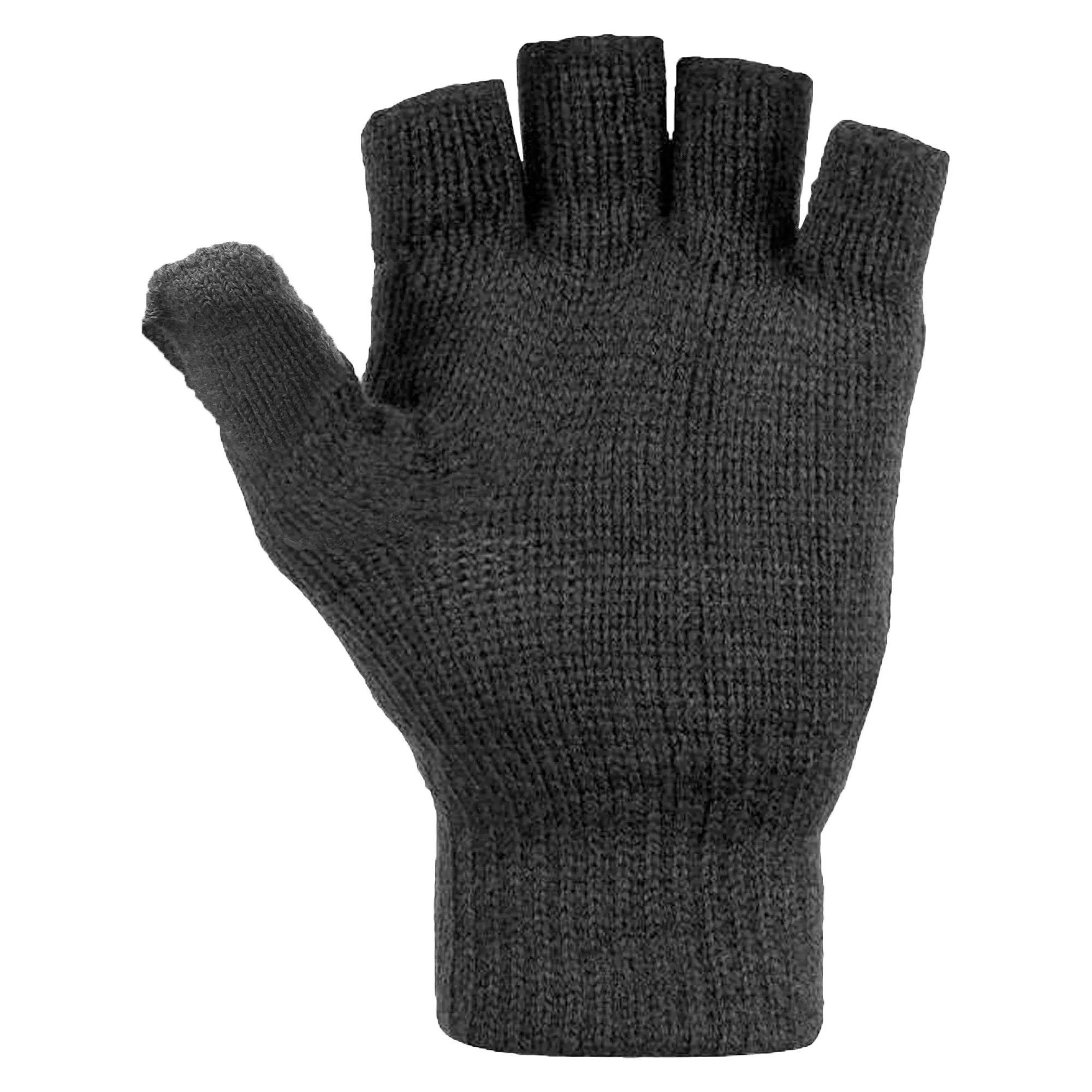 FLOSO Mens Plain Thermal Winter Capped Fingerless Gloves