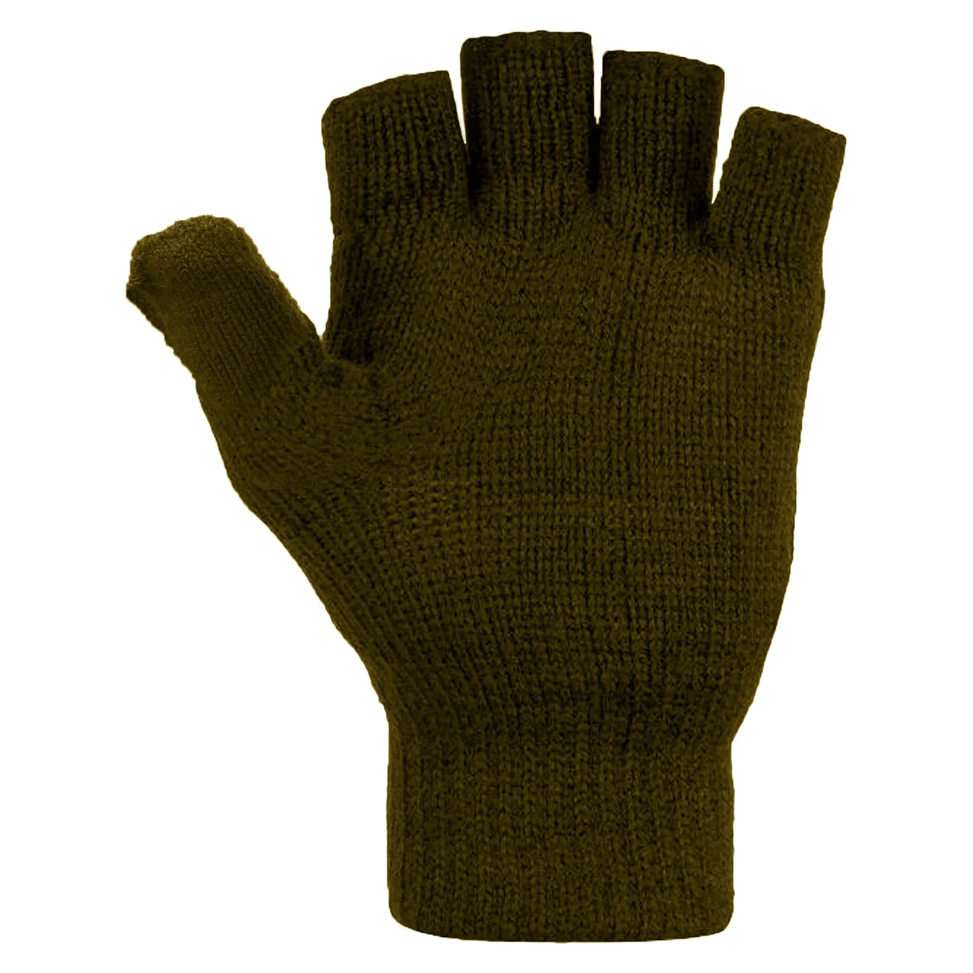 FLOSO Mens Plain Thermal Winter Capped Fingerless Gloves