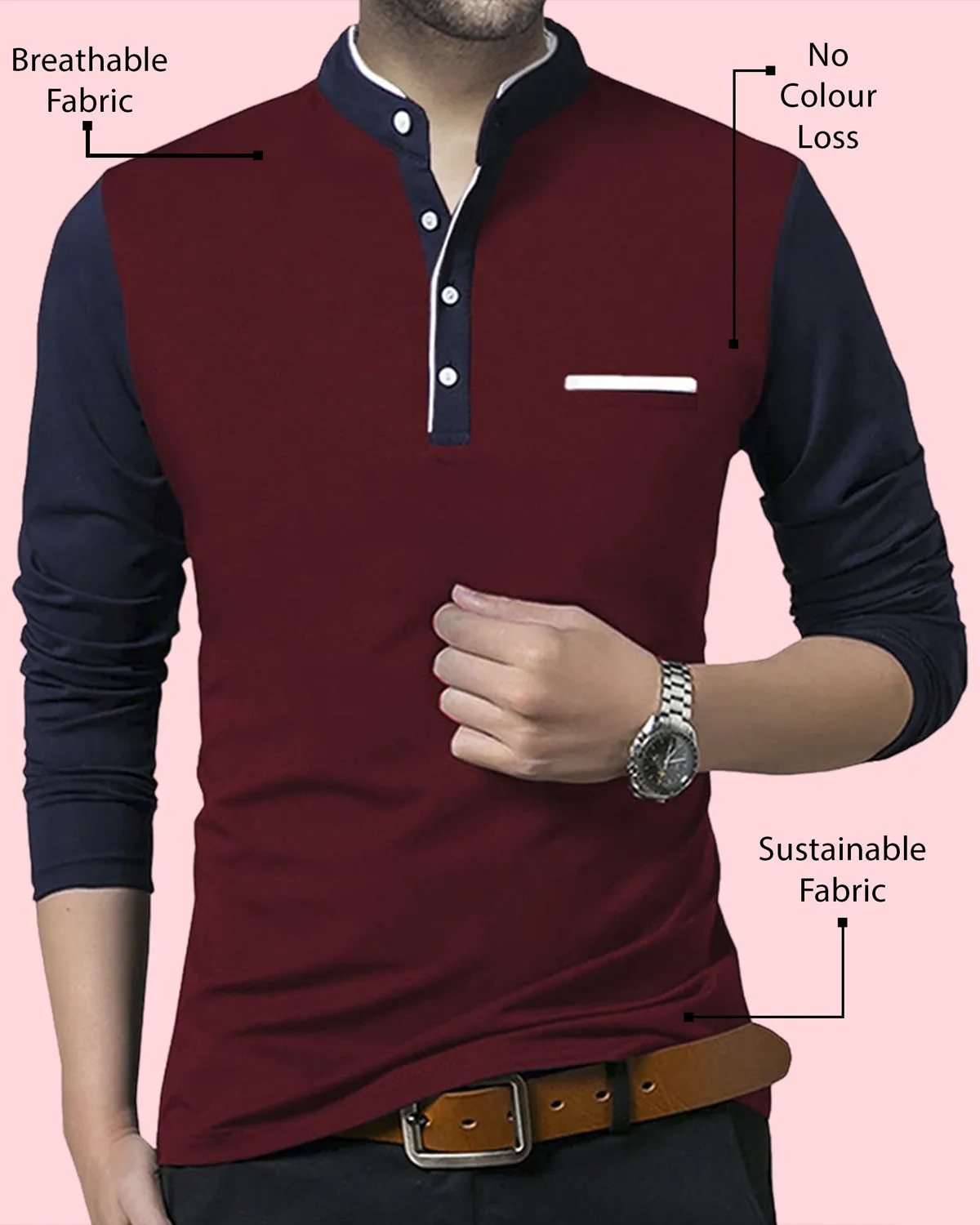 Full Sleeve Maroon-Navy Tshirt