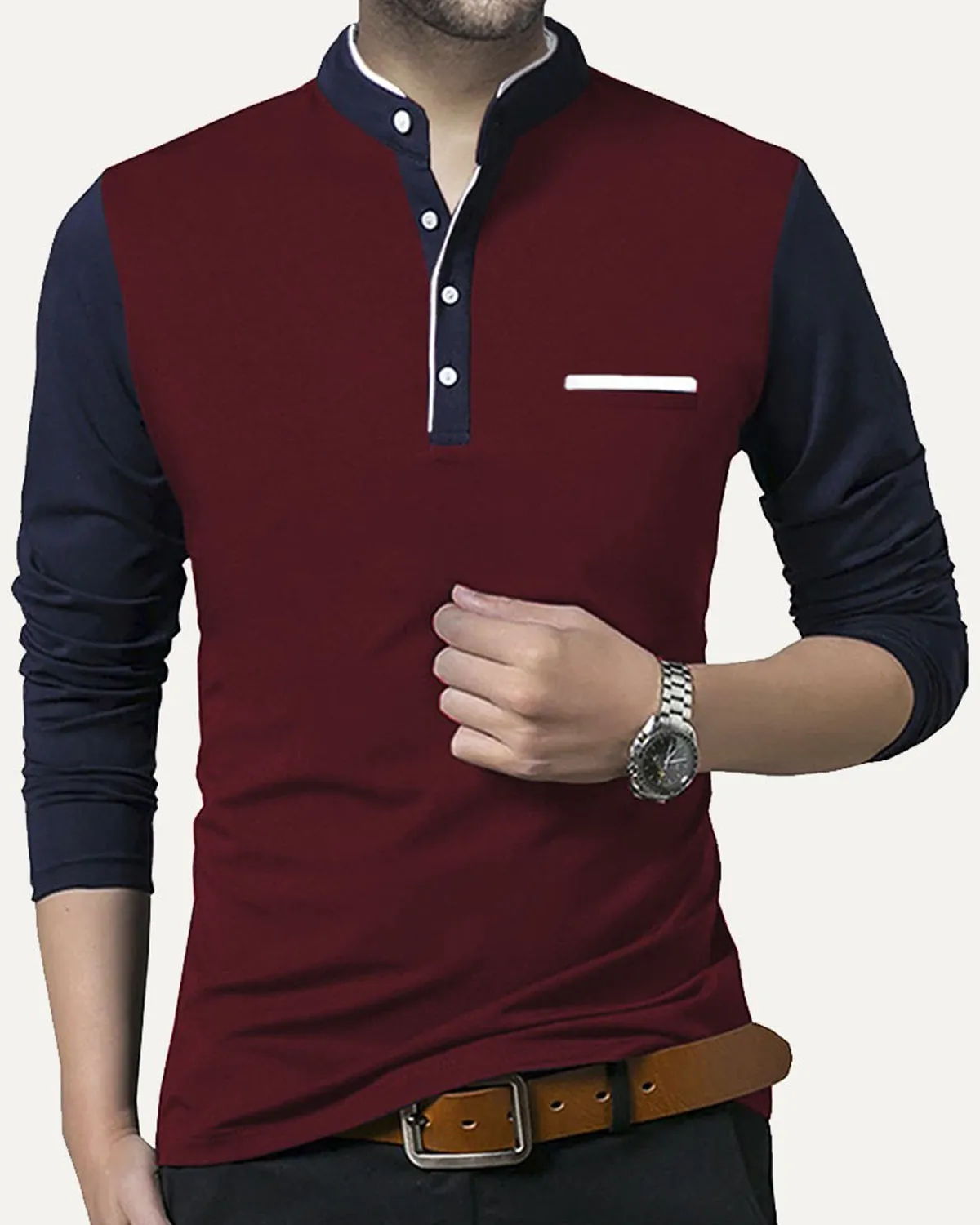 Full Sleeve Maroon-Navy Tshirt