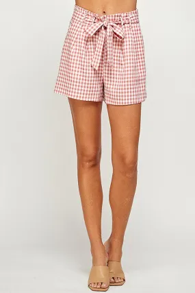 Gingham Print Belted Shorts