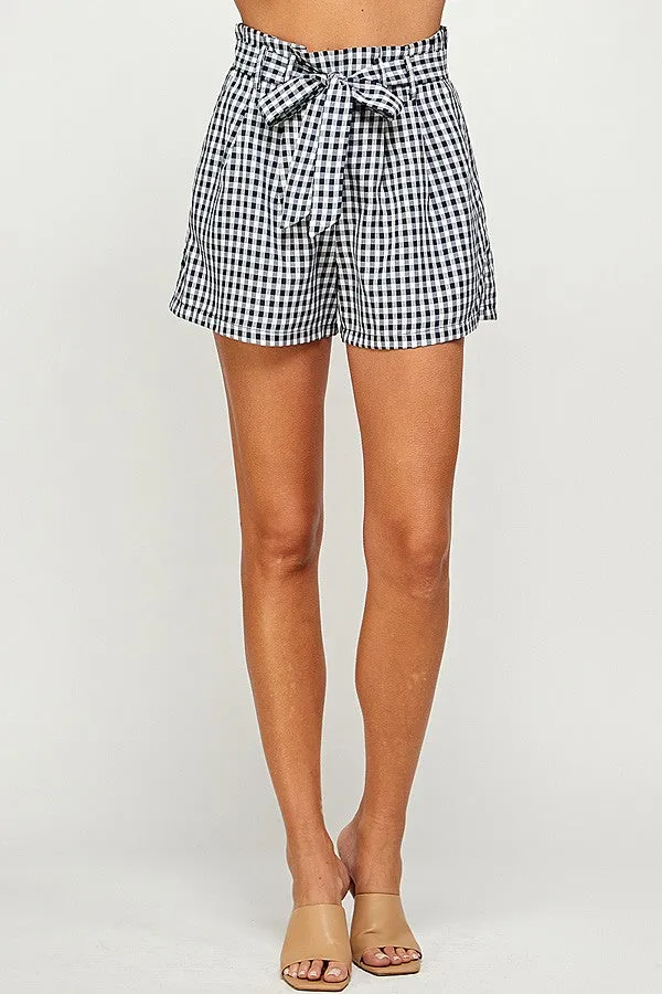 Gingham Print Belted Shorts