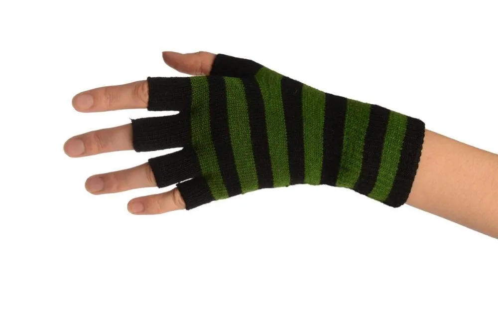 Green & Black Stripes Short Fingerless Gloves