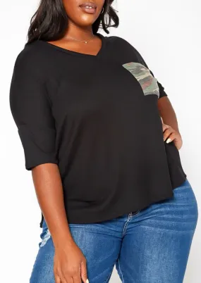 Hi Curvy Plus Size Camo Pocket Hem T Shirt