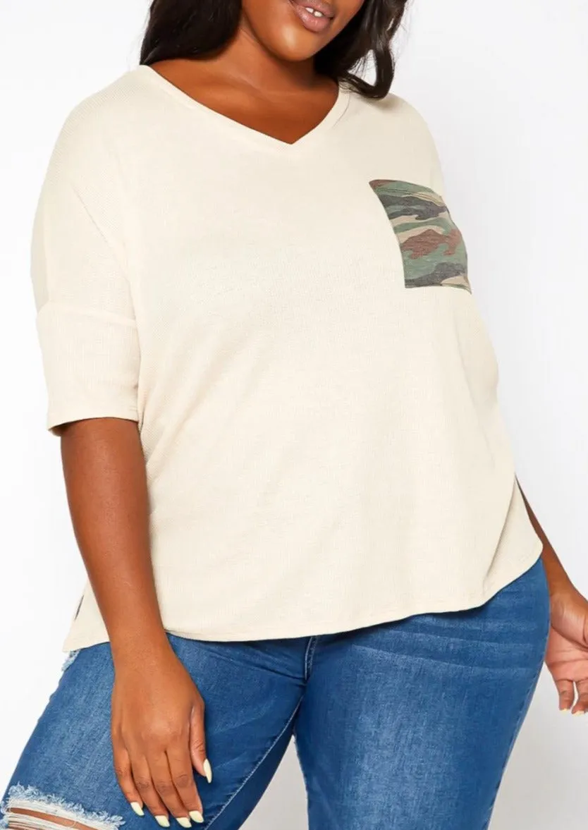 Hi Curvy Plus Size Camo Pocket Hem T Shirt