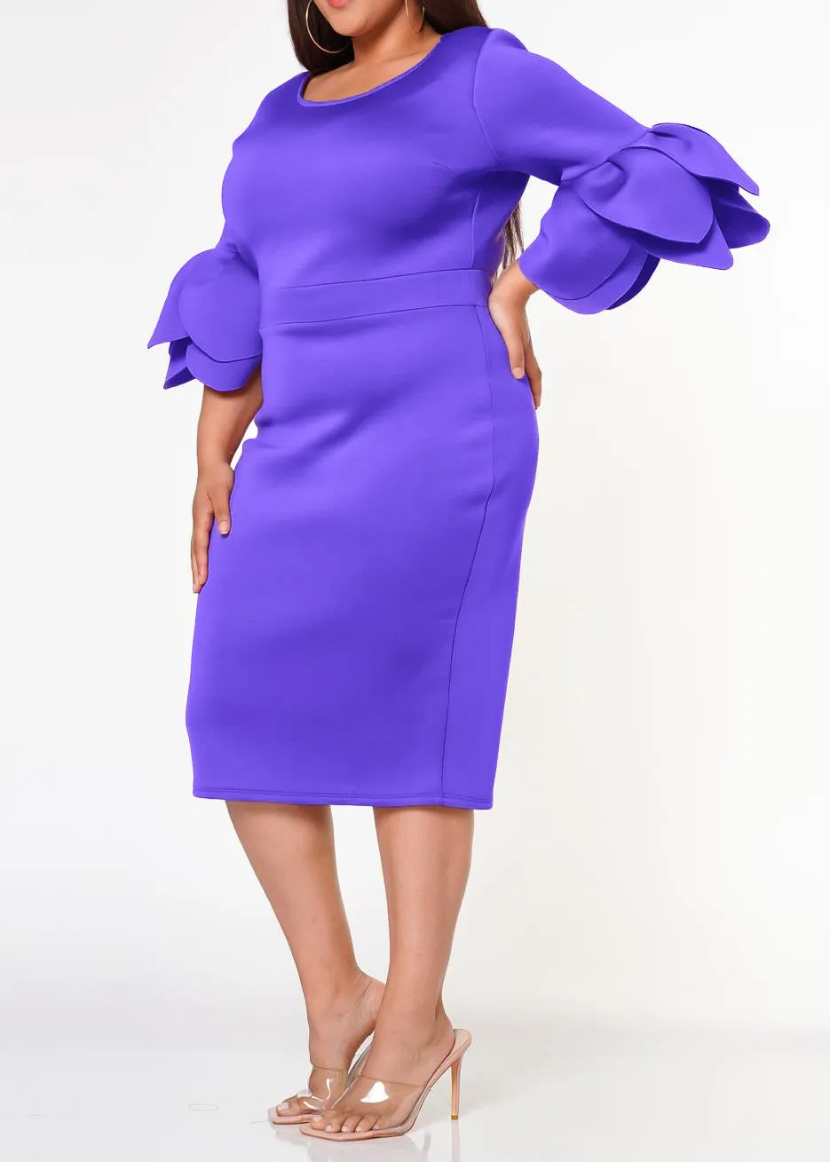 Hi Curvy Plus Size Women Elegant Form Fitting Midi Dress