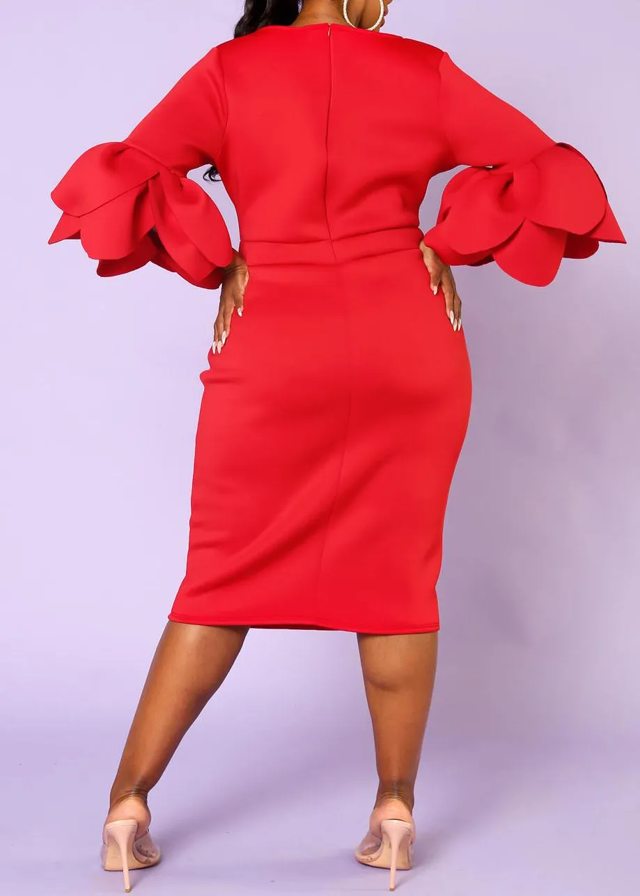 Hi Curvy Plus Size Women Elegant Form Fitting Midi Dress