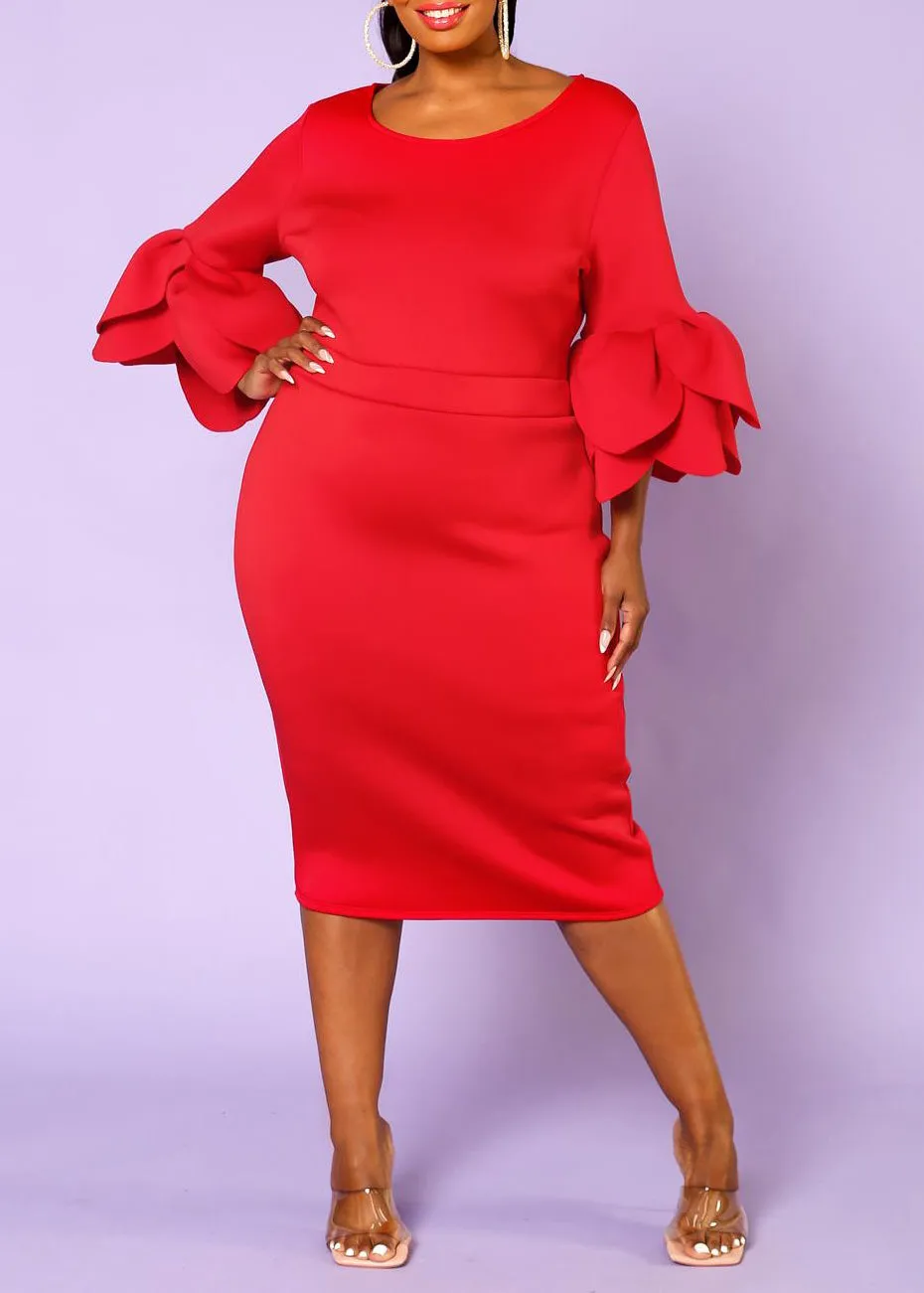 Hi Curvy Plus Size Women Elegant Form Fitting Midi Dress