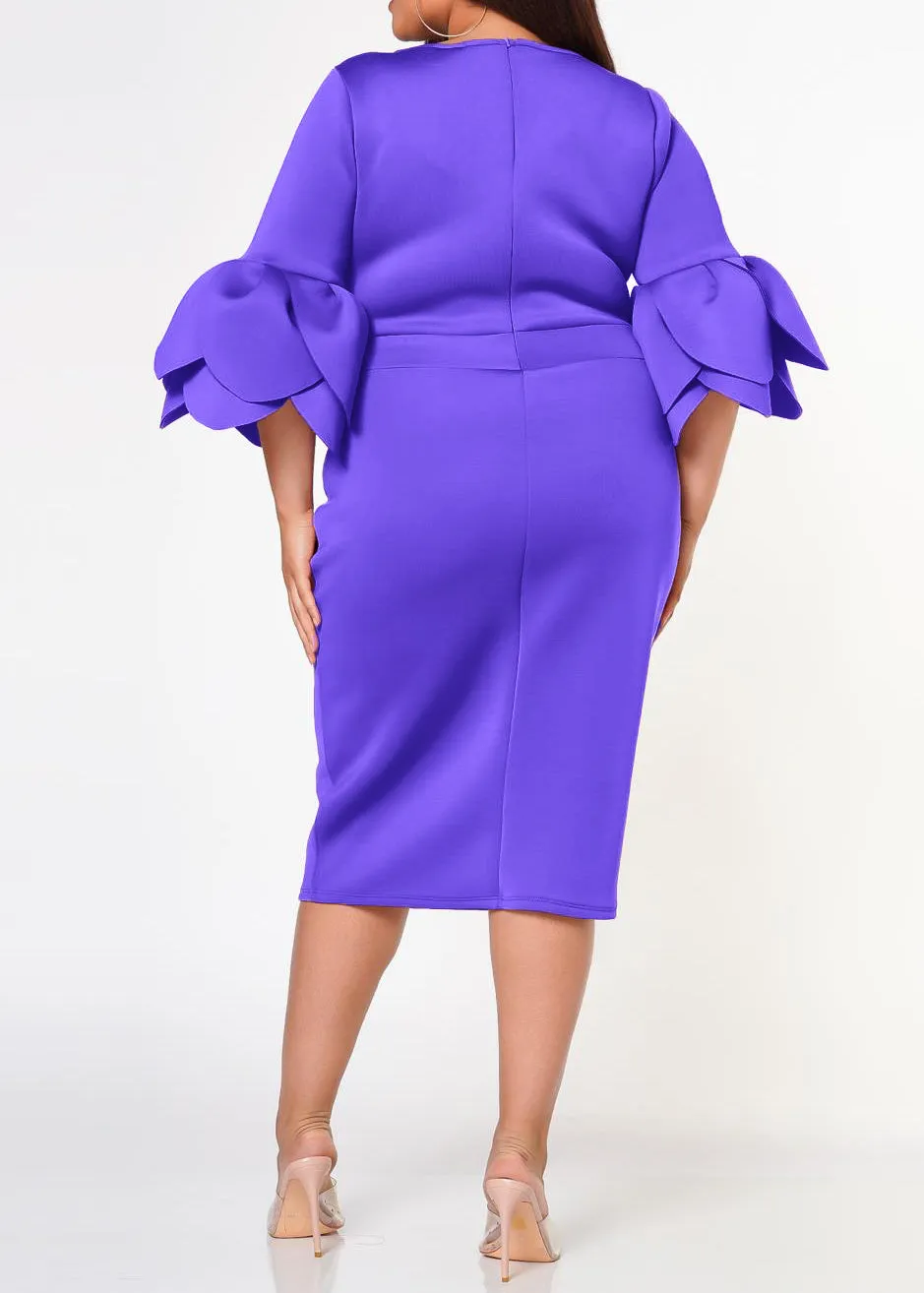 Hi Curvy Plus Size Women Elegant Form Fitting Midi Dress