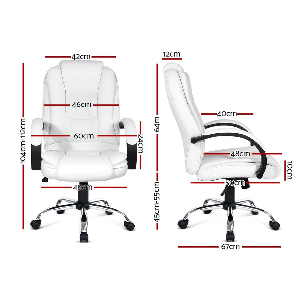 High-Back Leather Executive Office Chair White - Artiss