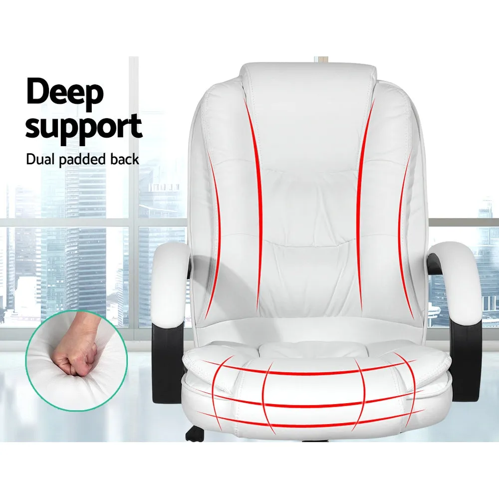 High-Back Leather Executive Office Chair White - Artiss