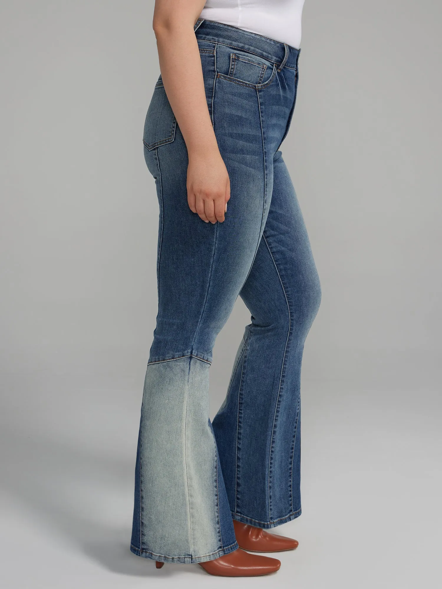 High Rise Two-Tone Flare Jeans