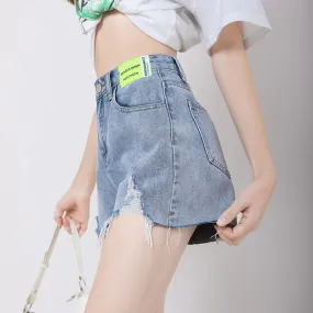 High-Waisted Loose Fit Versatile Distressed Wide-Leg Slimming Denim Shorts