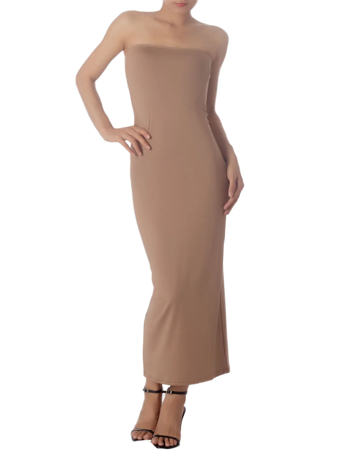 iB-iP Women's Semi See Through Sleeveless Stretchy Tube Pencil Tight Long Strapless Bodycon Dress