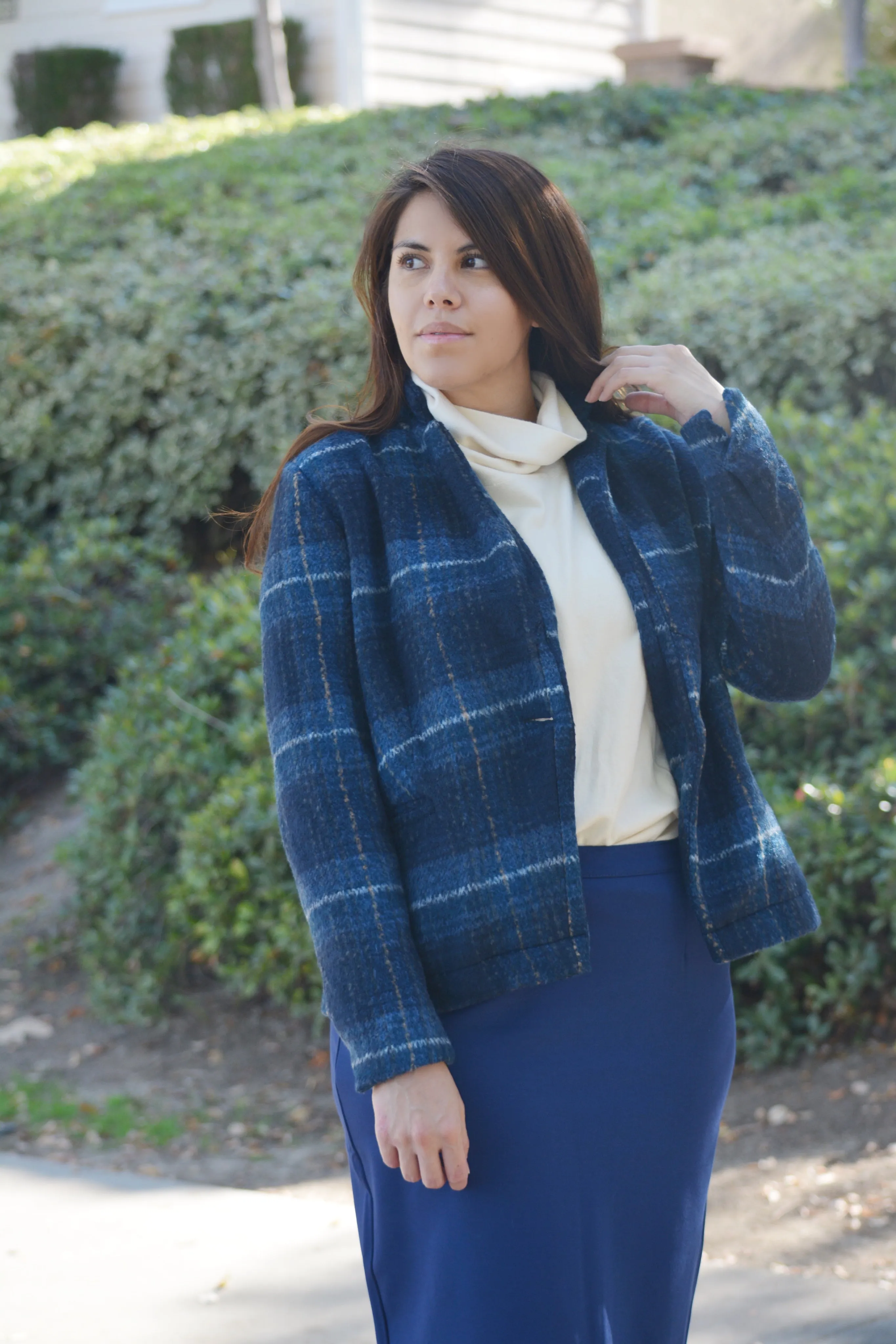 Jamee Navy Plaid Blazer Jacket