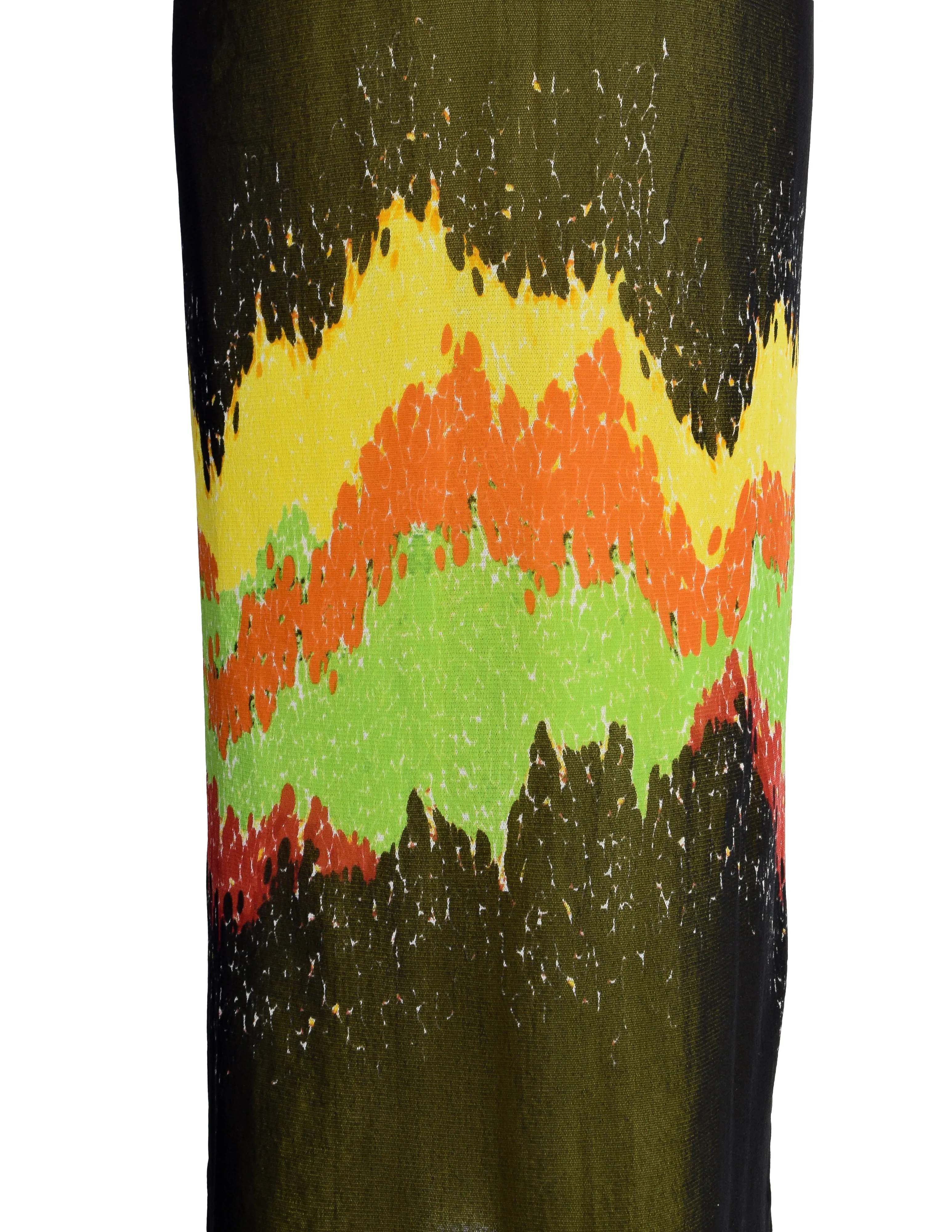 Jean Paul Gaultier Vintage SS 1997 Black Yellow Red Orange Green Patterned Striped Layered Mesh Skirt