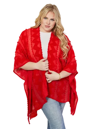 Justin Taylor Pom-Pom Asymmetrical Poncho Cardigan in Red