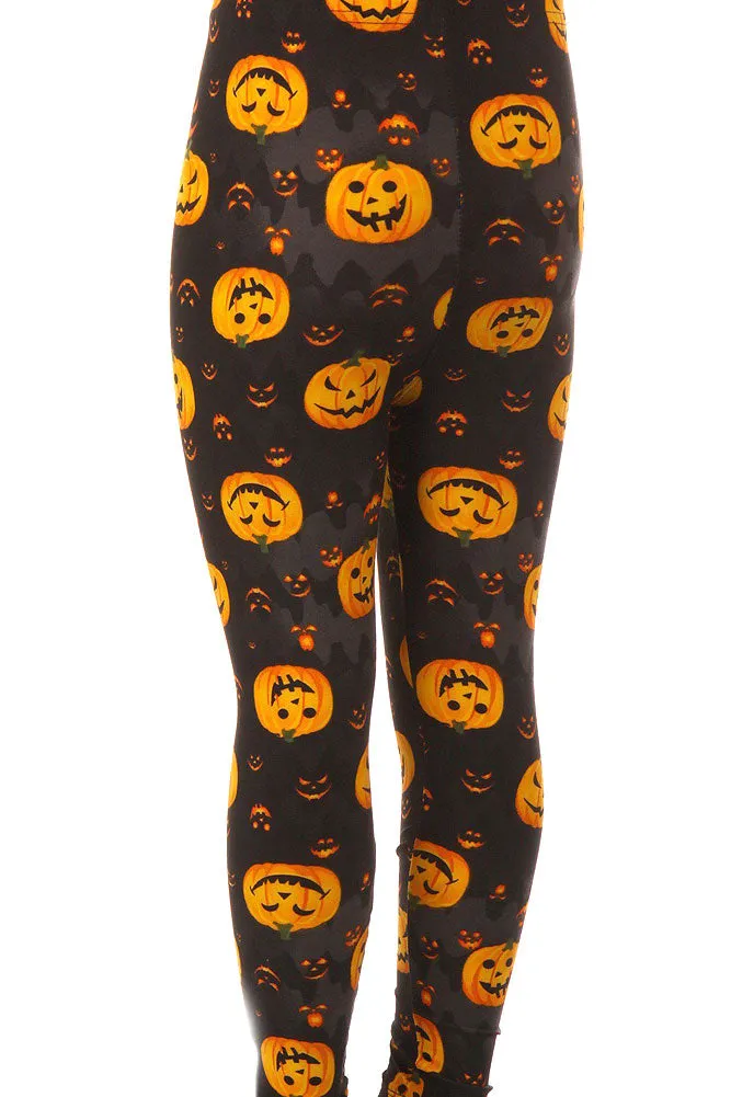 Kid's Colorful Jack O' Lantern Pumpkin Pattern Printed Leggings