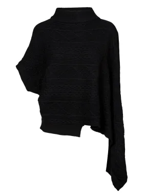 Knit Asymmetrical Poncho - Black