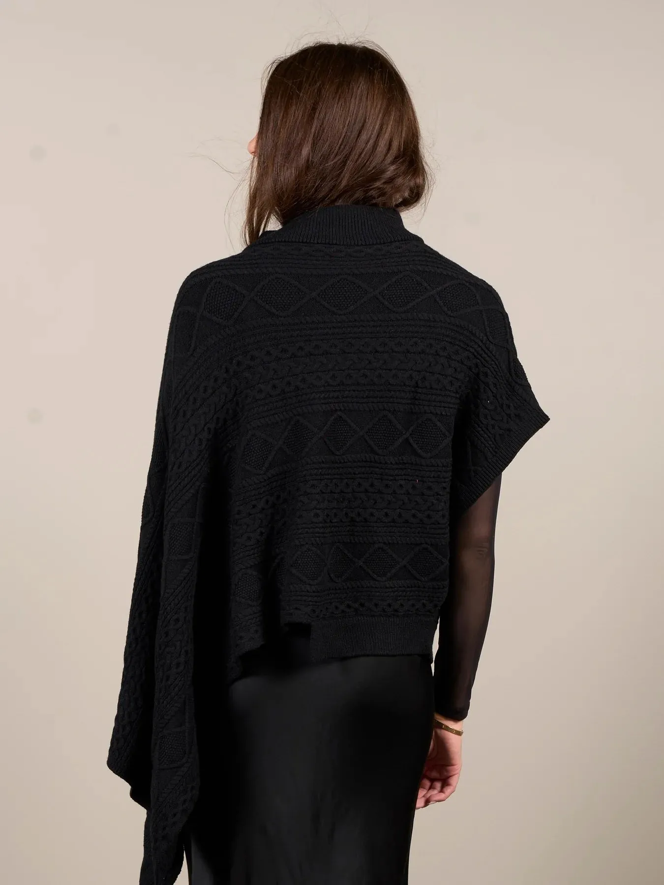 Knit Asymmetrical Poncho - Black