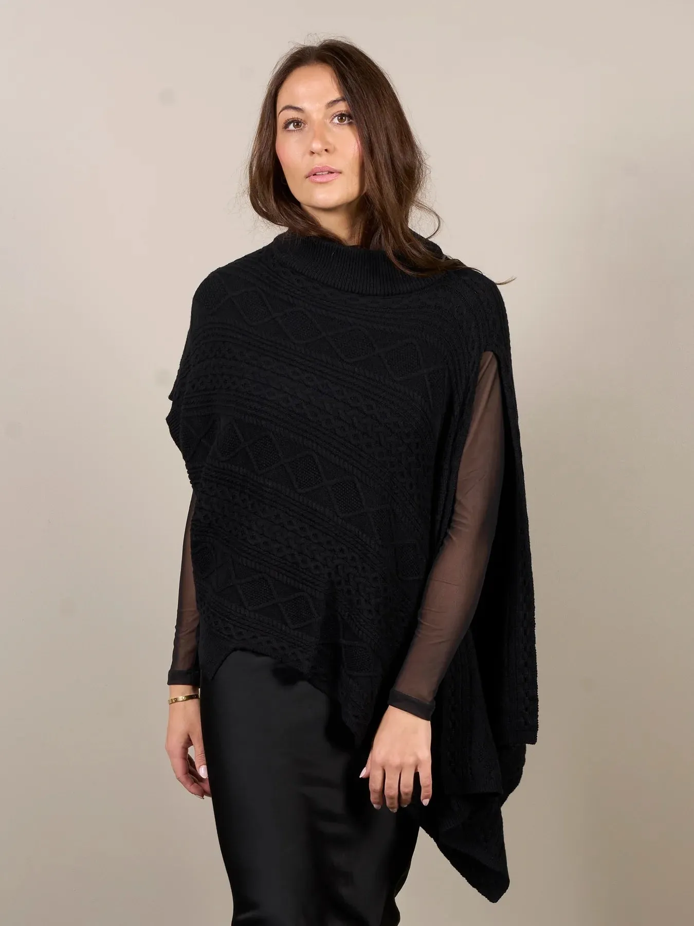 Knit Asymmetrical Poncho - Black